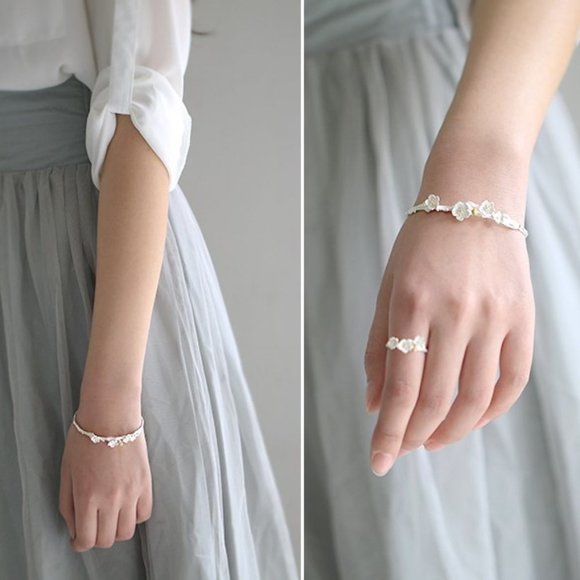 NEW 925 Sterling Silver Flower Cuff Bangle - Picture 4 of 5